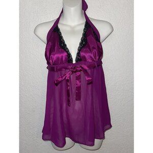 Frederick’s of Hollywood Lingerie Top EUC Black - Fuscia Purple Sexy C1